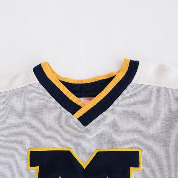 VTG 90S Simply For Sports Gray Blue  Embroidered Mi Wolverines U V-neck Sweater - Picture 10 of 12